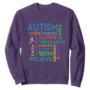 Autism Support Sweatshirt Warriors Fight Hope Love Courage Believe Win TS01 Purple Printyourwear
