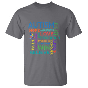 Autism Support T Shirt Warriors Fight Hope Love Courage Believe Win TS01 Charcoal Printyourwear