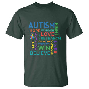 Autism Support T Shirt Warriors Fight Hope Love Courage Believe Win TS01 Dark Forest Green Printyourwear