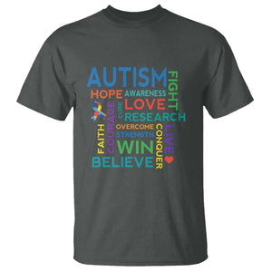 Autism Support T Shirt Warriors Fight Hope Love Courage Believe Win TS01 Dark Heather Printyourwear