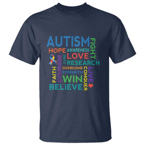 Autism Support T Shirt Warriors Fight Hope Love Courage Believe Win TS01 Navy Printyourwear