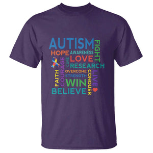 Autism Support T Shirt Warriors Fight Hope Love Courage Believe Win TS01 Purple Printyourwear