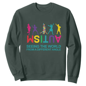 Proud Autism Sweatshirt Seeing The World From A Different Angle TS01 Dark Forest Green Printyourwear