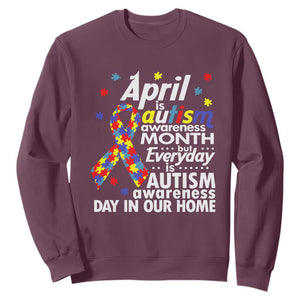 Autism Awareness Sweatshirt Everyday In Our Home Spectrum Puzzle Ribbon TS01 Maroon Printyourwear