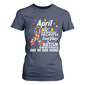 Autism Awareness T Shirt For Women Everyday In Our Home Spectrum Puzzle Ribbon TS01 Navy Printyourwear