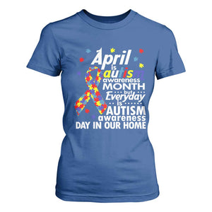 Autism Awareness T Shirt For Women Everyday In Our Home Spectrum Puzzle Ribbon TS01 Royal Blue Printyourwear