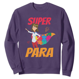 Autism Paraprofessional Teacher Sweatshirt Super Para Hero Support TS01 Purple Printyourwear