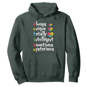 Autism Definition Hoodie Always Unique Totally Intelligent Sometimes Mysterious Puzzle Heart TS01 Dark Forest Green Printyourwear