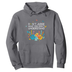 Autism Awareness Hoodie Don't Judge What You Don't Understand Puzzle Hand TS01 Charcoal Printyourwear