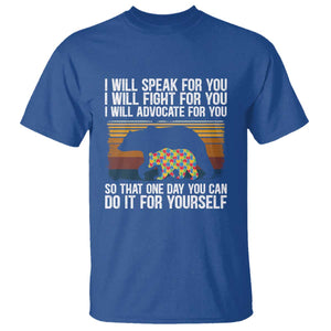 Autism Mom T Shirt I Will Speak Fight Advocate For You So That One Day You Can Do It For Yourself Retro Mama Bear TS01 Royal Blue Printyourwear