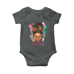 African American Nurse Baby Onesie Nursing Black Messy Bun TS01 Dark Heather Print Your Wear