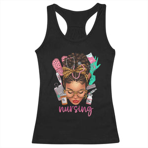 African American Nurse Racerback Tank Top Nursing Black Messy Bun TS01 Black Print Your Wear