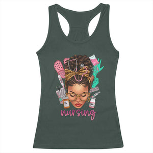 African American Nurse Racerback Tank Top Nursing Black Messy Bun TS01 Dark Forest Green Print Your Wear