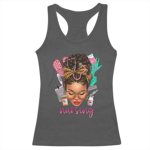 African American Nurse Racerback Tank Top Nursing Black Messy Bun TS01 Dark Heather Print Your Wear