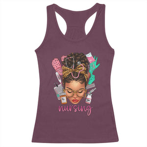 African American Nurse Racerback Tank Top Nursing Black Messy Bun TS01 Maroon Print Your Wear