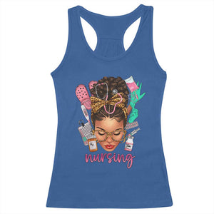 African American Nurse Racerback Tank Top Nursing Black Messy Bun TS01 Royal Blue Print Your Wear