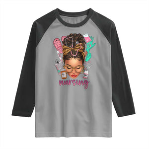 African American Nurse Raglan Shirt Nursing Black Messy Bun TS01 Sport Gray Black Print Your Wear