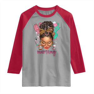 African American Nurse Raglan Shirt Nursing Black Messy Bun TS01 Sport Gray Red Print Your Wear