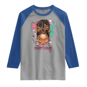 African American Nurse Raglan Shirt Nursing Black Messy Bun TS01 Sport Gray Royal Print Your Wear