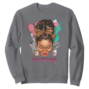 African American Nurse Sweatshirt Black History Month with Afro Hair TS01 Charcoal Printyourwear