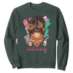 African American Nurse Sweatshirt Black History Month with Afro Hair TS01 Dark Forest Green Printyourwear