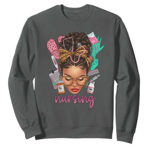 African American Nurse Sweatshirt Black History Month with Afro Hair TS01 Dark Heather Printyourwear