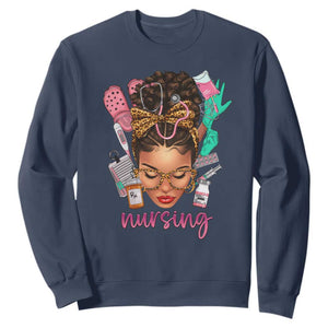 African American Nurse Sweatshirt Black History Month with Afro Hair TS01 Navy Printyourwear