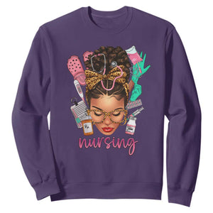 African American Nurse Sweatshirt Black History Month with Afro Hair TS01 Purple Printyourwear