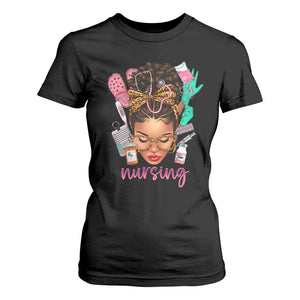 African American Nurse T Shirt For Women Nursing Black Messy Bun TS01 Black Print Your Wear