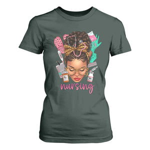 African American Nurse T Shirt For Women Nursing Black Messy Bun TS01 Dark Forest Green Print Your Wear