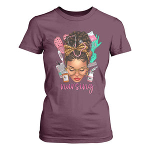 African American Nurse T Shirt For Women Nursing Black Messy Bun TS01 Maroon Print Your Wear