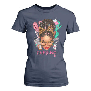African American Nurse T Shirt For Women Nursing Black Messy Bun TS01 Navy Print Your Wear