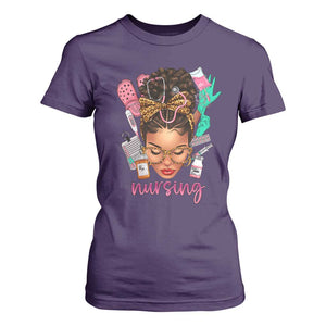 African American Nurse T Shirt For Women Nursing Black Messy Bun TS01 Purple Print Your Wear