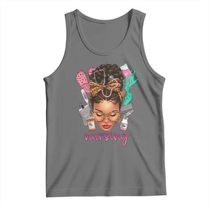 African American Nurse Tank Top Nursing Black Messy Bun TS01 Black Heather Print Your Wear