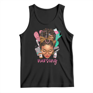 African American Nurse Tank Top Nursing Black Messy Bun TS01 Black Print Your Wear
