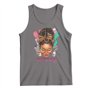 African American Nurse Tank Top Nursing Black Messy Bun TS01 Deep Heather Print Your Wear