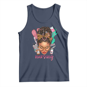 African American Nurse Tank Top Nursing Black Messy Bun TS01 Navy Print Your Wear