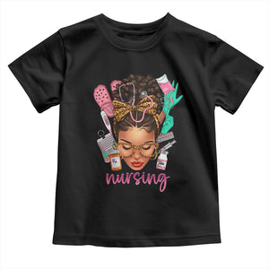 African American Nurse Toddler T Shirt Nursing Black Messy Bun TS01 Black Print Your Wear