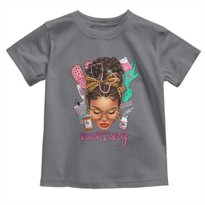 African American Nurse Toddler T Shirt Nursing Black Messy Bun TS01 Charcoal Print Your Wear