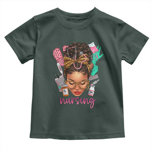 African American Nurse Toddler T Shirt Nursing Black Messy Bun TS01 Dark Forest Green Print Your Wear
