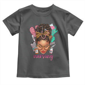 African American Nurse Toddler T Shirt Nursing Black Messy Bun TS01 Dark Heather Print Your Wear