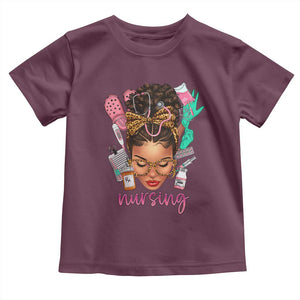 African American Nurse Toddler T Shirt Nursing Black Messy Bun TS01 Maroon Print Your Wear