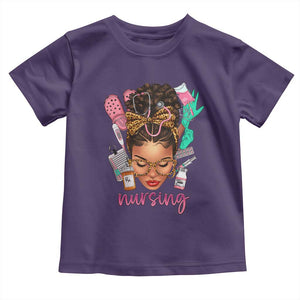 African American Nurse Toddler T Shirt Nursing Black Messy Bun TS01 Purple Print Your Wear