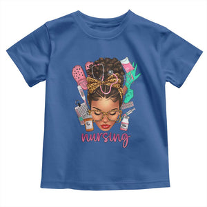 African American Nurse Toddler T Shirt Nursing Black Messy Bun TS01 Royal Blue Print Your Wear