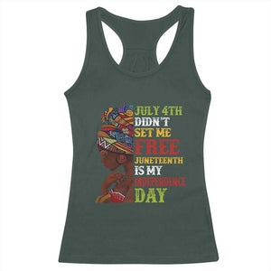 Afro Woman Racerback Tank Top Juneteenth is My Independence Day Not July 4th TS01 Dark Forest Green Print Your Wear