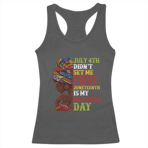 Afro Woman Racerback Tank Top Juneteenth is My Independence Day Not July 4th TS01 Dark Heather Print Your Wear