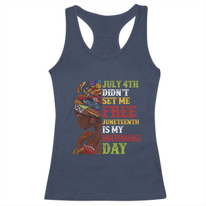 Afro Woman Racerback Tank Top Juneteenth is My Independence Day Not July 4th TS01 Navy Print Your Wear
