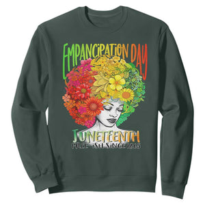 Freeish Juneteenth Sweatshirt Black Women with Flowers in Her Hair Freedom Day African American June 19th 1865 TS01 Dark Forest Green Printyourwear