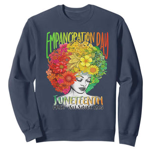 Freeish Juneteenth Sweatshirt Black Women with Flowers in Her Hair Freedom Day African American June 19th 1865 TS01 Navy Printyourwear