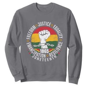 Juneteenth Fist Sweatshirt Freedom Justice Equality Emancipation Resilience TS01 Charcoal Printyourwear